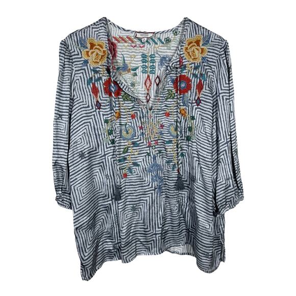 Johnny Was Taryn Flowy Tassel Blouse Medium Embroidered Floral Boho Peasant - Picture 3 of 8